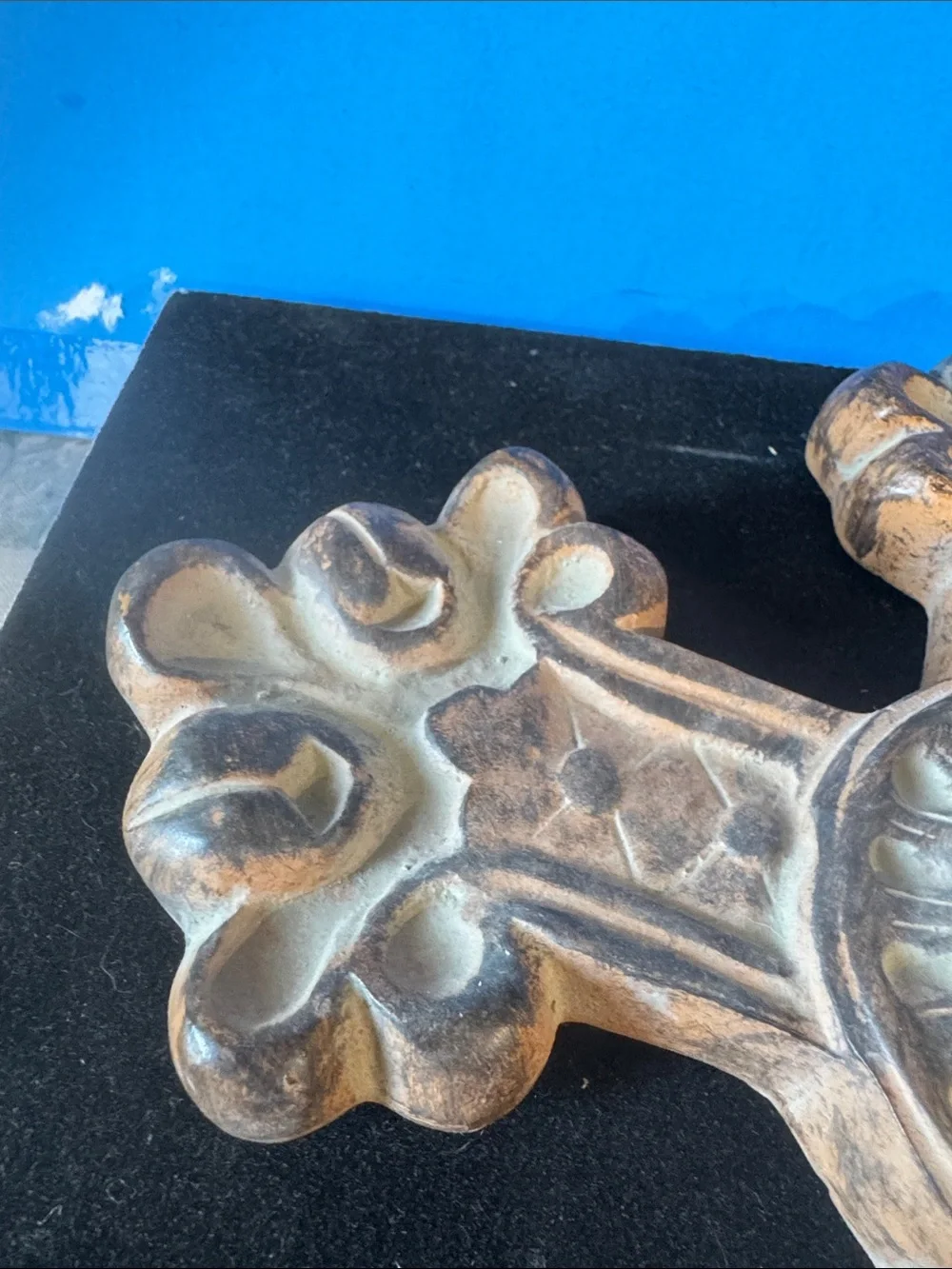 Ornate Decorative Wall Cross in Distressed Brown Finish